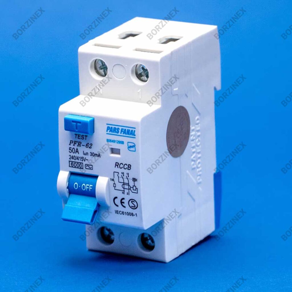 کلید محافظ جان پارس فانال 50 آمپر دو پل مدل PFR‑2P‑30mA & 300mA