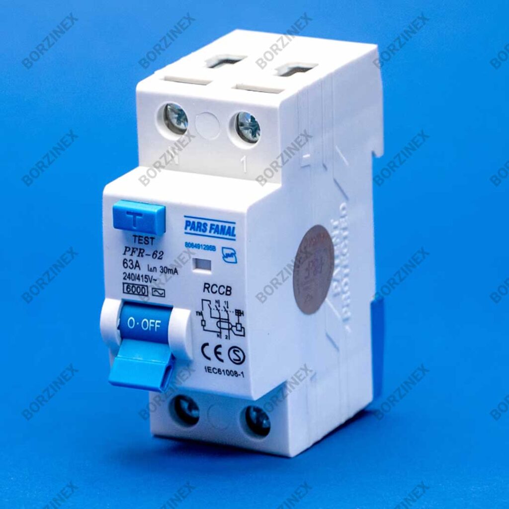 کلید محافظ جان پارس فانال 63 آمپر دو پل مدل PFR‑2P‑30mA & 300mA