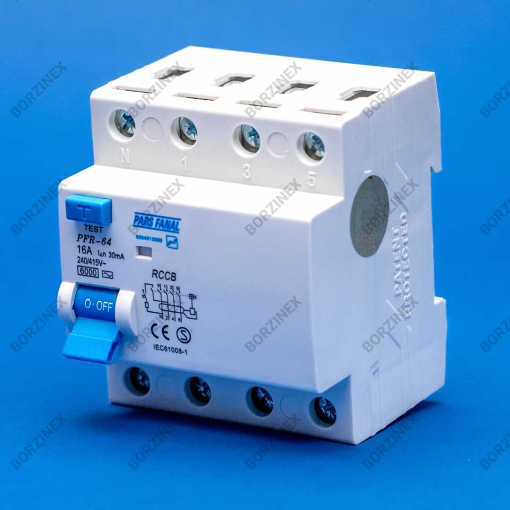کلید محافظ جان پارس فانال 16 آمپر چهار پل مدل PFR‑64/16A – 300mA