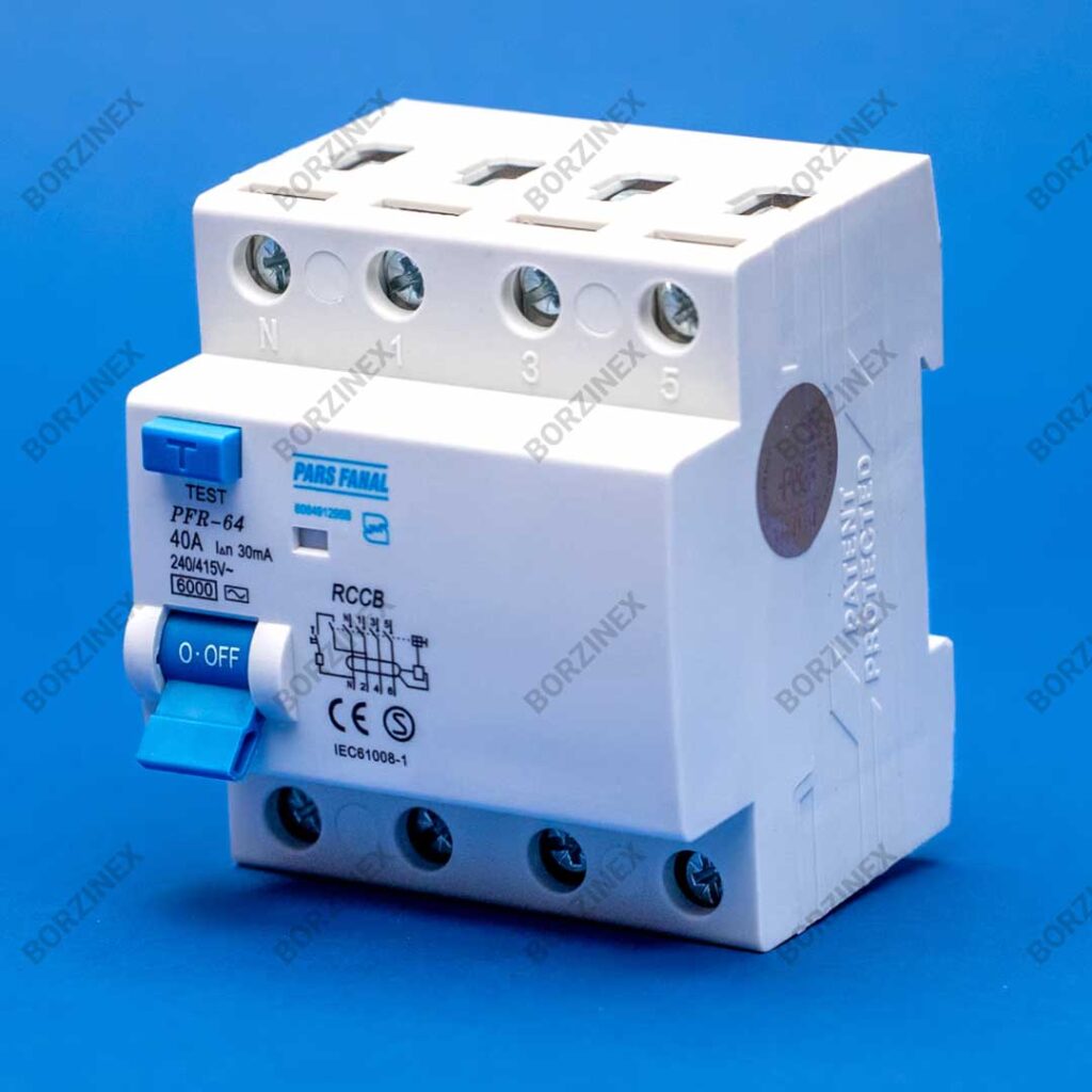 کلید محافظ جان پارس فانال 40 آمپر چهار پل مدل PFR‑64/40A – 300mA