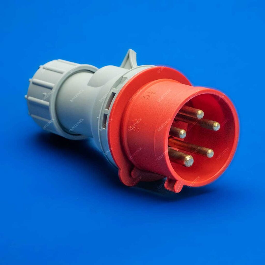 شاخه صنعتی نری ۳۲ آمپر ۵ پین سه فاز مدل PF-4 برند P&F با رنگ قرمز و استاندارد IP44