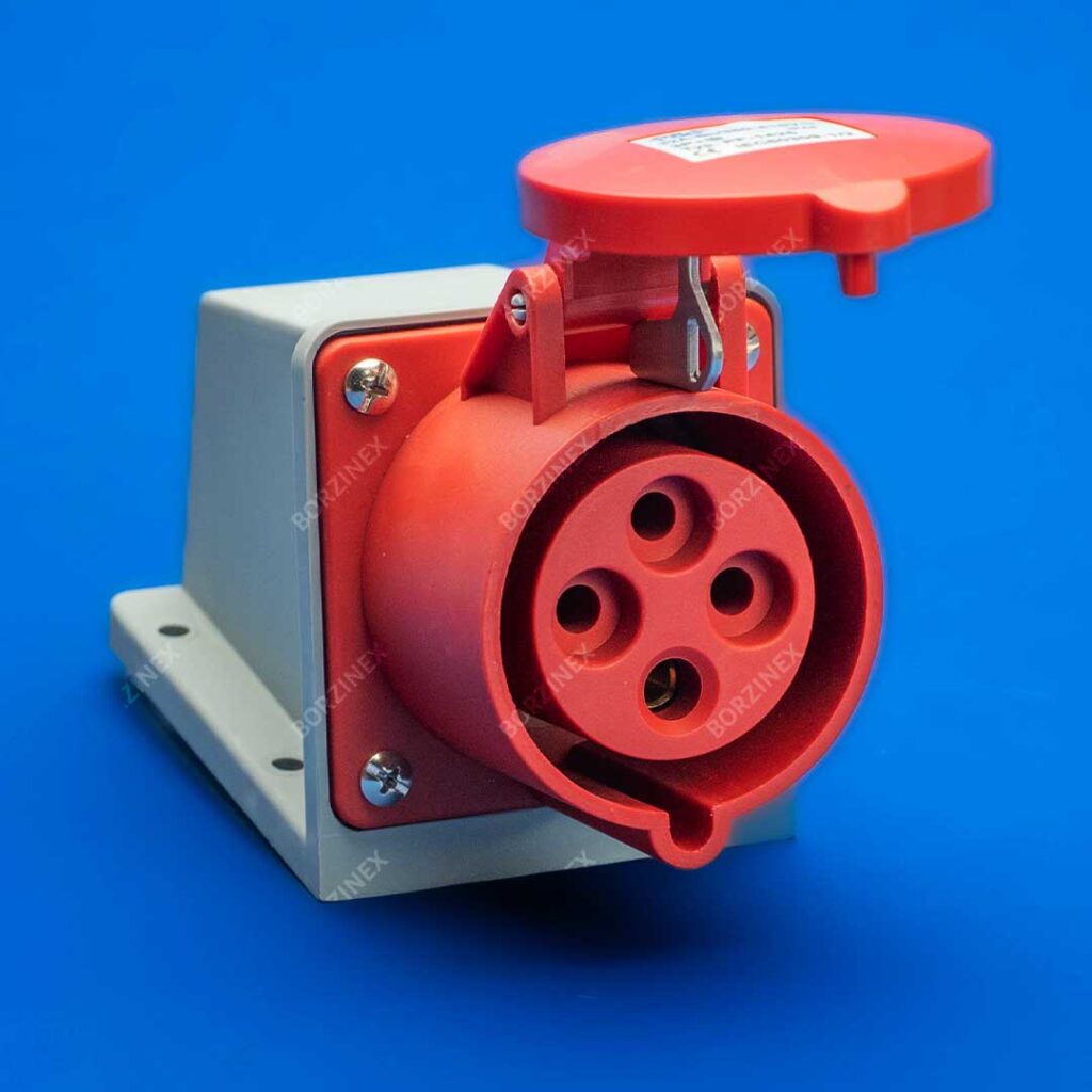 مادگی دیواری روکار صنعتی ۳۲ آمپر ۴ پین سه فاز P&F مدل PF-1425 با درپوش قرمز